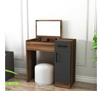 Dmora Toeletta Ralala 77x37x109h cm Marrone Noce Specchio Incluso un Cassetto, Mobile da Trucco 2 Ante