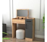 Dmora Toeletta Ralala 77x37x109h cm Marrone Rovere Specchio Incluso un Cassetto, Mobile da Trucco 2 Ante