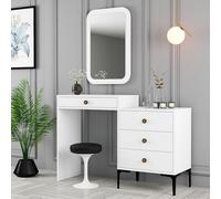 Dmora Toeletta Ralano 124x40x85h cm Bianco Specchio Incluso 4 Cassetti, Mobile da Trucco con Piedini