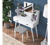 Dmora Toeletta Ralini 103x40x112h cm Bianco Specchio Incluso 2 Cassetti, Mobile da Trucco Colore Struttura Nero
