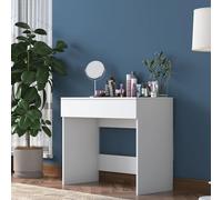 Dmora Toeletta Raliri 90x45x77h cm Bianco Specchio Incluso un Cassetto, Mobile da Trucco Materiale Piano in Legno Nobilitato