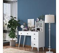 Dmora Toeletta Ralola 125x40x94h cm Bianco Specchio Incluso 5 Cassetti, Mobile da Trucco Colore Struttura Nero