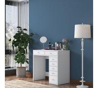 Dmora Toeletta Ramera 90x45x82h cm Bianco Specchio Incluso 7 Cassetti, Mobile da Trucco Colore Struttura Trasparente