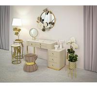 Dmora - Toeletta Vientiane, Tavolo da toeletta, Postazione da Trucco, Mobile consolle, 120x40 h75 cm, Bianco e Oro