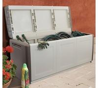 Dmora - Baule Zele, Cassapanca Multiuso, Baule Contenitore, Box portaoggetti, 100% Made in Italy, 138x53h57 cm, Beige e Marrone