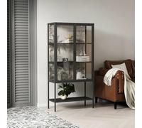 Dmora - Vetrina Avocado, Credenza espositiva, Vetrinetta multiuso, Madia da soggiorno, 80x35 h160 cm, Ardesia