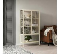 Dmora - Vetrina Avocado, Credenza espositiva, Vetrinetta multiuso, Madia da soggiorno, 80x35 h160 cm, Panna