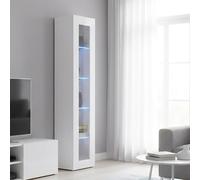 Dmora Vetrina Enea 30x40x180h cm Bianco Lucido 4 Ripiani Un'anta, Mobile Espositore Apertura Battente Made in Italy