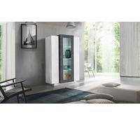 Dmora - Vetrina Kevin, Credenza con tre ante, Mobile da soggiorno multiuso, 100% Made in Italy, cm 80x38h121, Bianco lucido e Ardesia