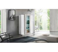 Dmora - Vetrina Kevin, Credenza con tre ante, Mobile da soggiorno multiuso, 100% Made in Italy, cm 80x38h121, Bianco lucido e Cemento