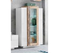 Dmora Vetrina Kevin, Credenza con Tre Ante, Mobile da Soggiorno Multiuso, 100% Made in Italy, cm 80x38h121, Bianco Lucido e Acero