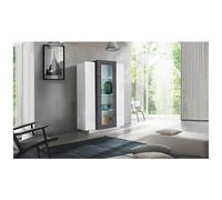DMORA - Vetrina Moderna Con Anta A Vetro, Made In Italy, Con Luce Led Bianca, Credenza Con Ripiani, Vetrinetta Da Soggiorno, Cm 80x38h121, Colore Bian