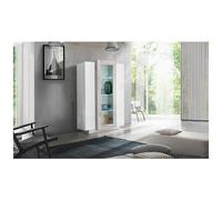 DMORA - Vetrina Moderna Con Anta A Vetro, Made In Italy, Credenza Con Ripiani, Mobile Da Soggiorno, Vetrinetta, Cm 80x38h121, Colore Bianco Lucido E C