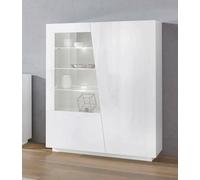 Dmora Vetrina Nevio, Credenza con Anta a Vetro, Mobile da Soggiorno Multiuso con Luce LED, 100% Made in Italy, cm 120x43h146, Bianco Lucido