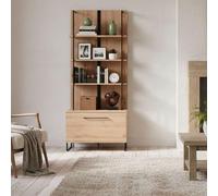 Dmora Vetrina Shikito 85x42x192h cm Marrone Rovere Nodi 4 Ripiani Un'anta, Mobile Espositore 2 Vani