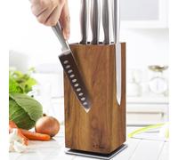 Dmore Ceppo portacoltelli girevole a 360°, magnetico senza coltello, in pregiato legno di acacia, extra grande capacità, magnetico per coltelli e utensili per tavolo da cucina