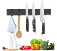 Dmore Lama magnetica da 30 cm, con 2 ganci, supporto magnetico nero senza foratura, potente supporto magnetico per coltelli, utensili e attrezzi inclusi nastro adesivo e viti per coltelli, utensili e