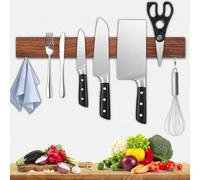 Dmore Lama Magnetica da 40 cm Con 2 Ganci - Supporto in Noce Senza Foratura per Coltelli e Utensili - Include Nastro Adesivo e Viti