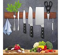 Dmore Lama magnetica da 59 cm, in noce, con 2 ganci, supporto per coltelli lungo, magnetico, estremamente autoadesivo, in legno, per una cucina ordinata