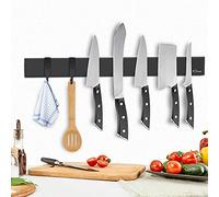 Dmore Listello magnetico coltello aggiornamento di seconda generazione, con 3 ganci, portacoltelli da 40 cm, magnetico, nero, in acciaio inox, per una cucina ordinata