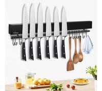Dmore Listello magnetico coltello con 10 ganci, portacoltelli magnetico da 50 cm, con barra a gancio, supporto magnetico estremamente autoadesivo, con nastro adesivo e viti, per coltelli e utensili