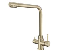 DMOZMSY Oro Spazzolato Rubinetto 3 Vie Per Depuratore Miscelatore 3 Vie A Doppia Leva Girevole 304 Acciaio Inox Rubinetto Tre Vie Per Sistemi Osmosi