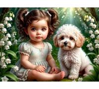 DMQBT 1500 Pezzi ，Colorful Fun Puzzle ，Poster ，Gifts ，Cute Girlss And Dog Art Painting ，Immagine Artistica Adulti ，Giocattoli Per La Memoria E La Cognizione Degli Anziani - Ns49Zk