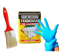 DMS Fernovus Smalto INODORE PER CALORIFERI - RESISTENTE ALLE TEMPERATURE - Colore BIANCO NEVE Satinato in conf da 750 ml con guanti nitrile e pennello inclusi!!! Bundle