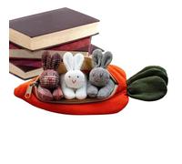 Dmuzsoih 3 coniglietti in borsa a di carota, borsa di peluche con tre coniglietti, accessori per le vacanze, decorazione pasquale, giocattolo imbottito per bambini con cerniera per casa e