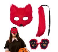 Dmuzsoih Maschera per il viso di volpe e coda - Accessori per Halloween Cosplay - Gatti maschera facciale guanti travestimento - Per Carnevale festa fotografia ragazza adulto