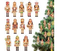 Dmuzsoih Ornamenti di schiaccianoci per albero di Natale, ornamenti di schiaccianoci di Natale - 12 decorazioni per soldati schiaccianoci in legno - Artigianato con marionette per la decorazione di