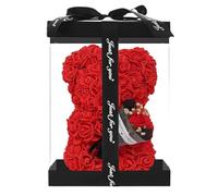 Dmuzsoih Orso di fiori 24x16cm con scatola trasparente, Orso di fiori per le donne, Orso di fiori artificiale, Orso di fiori fatto a mano, Orso di fiori, Orso di San per moglie