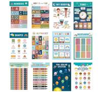 Dmuzsoih Poster Educativi,Arte Murale Per Aula E Stanza Dei Giochi - Alfabeto Numeri 12 Pezzi Tabelle Orarie Casa Gioco Scuola Viaggio Sviluppo Abilità Bambini Bambine