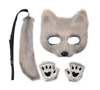 Dmuzsoih Set maschera per il viso e la coda di volpe | Accessori per Halloween Cosplay - Gatti maschera facciale guanti travestimento | Per Carnevale Festa Fotografia Ragazze Adulti