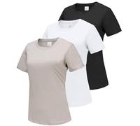 DMVOD 3-Pack T-Shirt a Maniche Corte in Cotone da Donna Top da Allenamento per Signore T-Shirt basiche Aderenti T-Shirt Semplice Girocollo Black/Gray/White-3XL