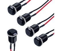 DMWD Interruttore a bottone 12 mm, testa rialzata, On-Off, normalmente aperto, con cavo pre-saldato, alloggiamento in lega di alluminio 12 V, 24 V, 36 V, 110 V, impermeabile, IP66 senza LED, nero, 5