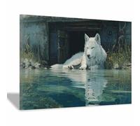 DMZPKZB Art mural animalier, Lupo bianco affiches d'animaux, adaptées à la décoration des salons, salles de bains, couloirs, bureaux et études(Bianco100)-50x70cm Incorniciato