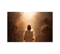DMZPKZB Arte murale di Gesù Cristo Gesù e i leoni Dipinti classici, decorazione murale religiosa per soggiorno, camera da letto, ufficio, chiesa(marrone)-80x120cm Non incorniciato