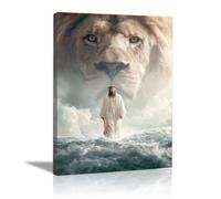 DMZPKZB Arte murale di Gesù Cristo Gesù e il leone Dipinti classici, decorazione murale religiosa per soggiorno, camera da letto, ufficio, chiesa(marrone)-80x120cm Incorniciato