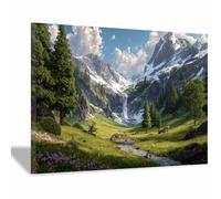 DMZPKZB Decorazione murale con paesaggio naturale Montagne e acqua Pittura di paesaggi,opera d'arte moderna,per soggiorno,camera da letto,ufficio,bagno(verde13)-70x100cm Incorniciato