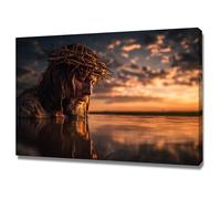 DMZPKZB Decorazioni murali con dipinti cristiani Gesù e il lago immagini e poster stampati da Dio per Soggiorno, camera da letto,ufficio,chiesa,aula(arancione)-80x120cm Incorniciato
