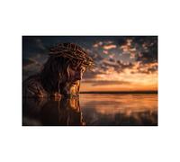 DMZPKZB Decorazioni murali con dipinti cristiani Gesù e il lago immagini e poster stampati da Dio per Soggiorno, camera da letto,ufficio,chiesa,aula(arancione)-60x90cm Non incorniciato