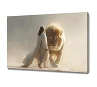 DMZPKZB Decorazioni murali con dipinti cristiani Gesù e il leone immagini e poster stampati da Dio per Soggiorno, camera da letto,ufficio,chiesa,aula(Bianco)-80x120cm Incorniciato