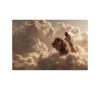 DMZPKZB Decorazioni murali con dipinti cristiani Gesù e il leone, le nuvole immagini e poster stampati da Dio per Soggiorno, camera da letto,ufficio,chiesa,aula(Bianco)-80x120cm Non incorniciato