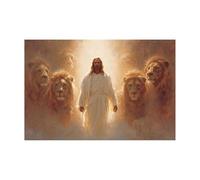 DMZPKZB Dipinto su tela di Cristo Dio Gesù e i leoni pittura, dipinto murale di Gesù Cristo,decorazione religiosa,per chiesa,ufficio,soggiorno,camera(marrone)-70x100cm Non incorniciato