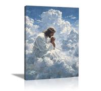DMZPKZB Dipinto su tela di Cristo Dio Gesù seduto sulle nuvole pittura, dipinto murale di Gesù Cristo,decorazione religiosa,per chiesa,ufficio,soggiorno,camera(Bianco)-60x90cm Incorniciato