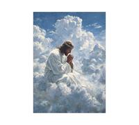 DMZPKZB Dipinto su tela di Cristo Dio Gesù seduto sulle nuvole pittura, dipinto murale di Gesù Cristo,decorazione religiosa,per chiesa,ufficio,soggiorno,camera(Bianco)-60x90cm Non incorniciato
