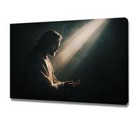 DMZPKZB Dipinto su tela di Cristo Dio Ritratto di Gesù, luce del sole pittura, dipinto murale di Gesù Cristo,decorazione religiosa,per chiesa,ufficio,soggiorno,camera(nero)-80x120cm Incorniciato