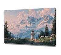 DMZPKZB Gesù Tela Arte murale Boschi, montagne di neve Dipinto di Cristo che prega, Fede, per soggiorno, camera da letto, decorazione della chiesa(Bianco)-70x100cm Incorniciato