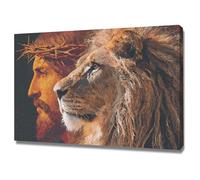 DMZPKZB Gesù Tela Arte murale Gesù e il leone Dipinto di Cristo che prega, Fede, per soggiorno, camera da letto, decorazione della chiesa(marrone)-70x100cm Incorniciato